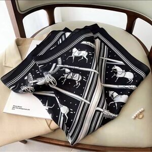 Black and White Equestrian Print Scarf